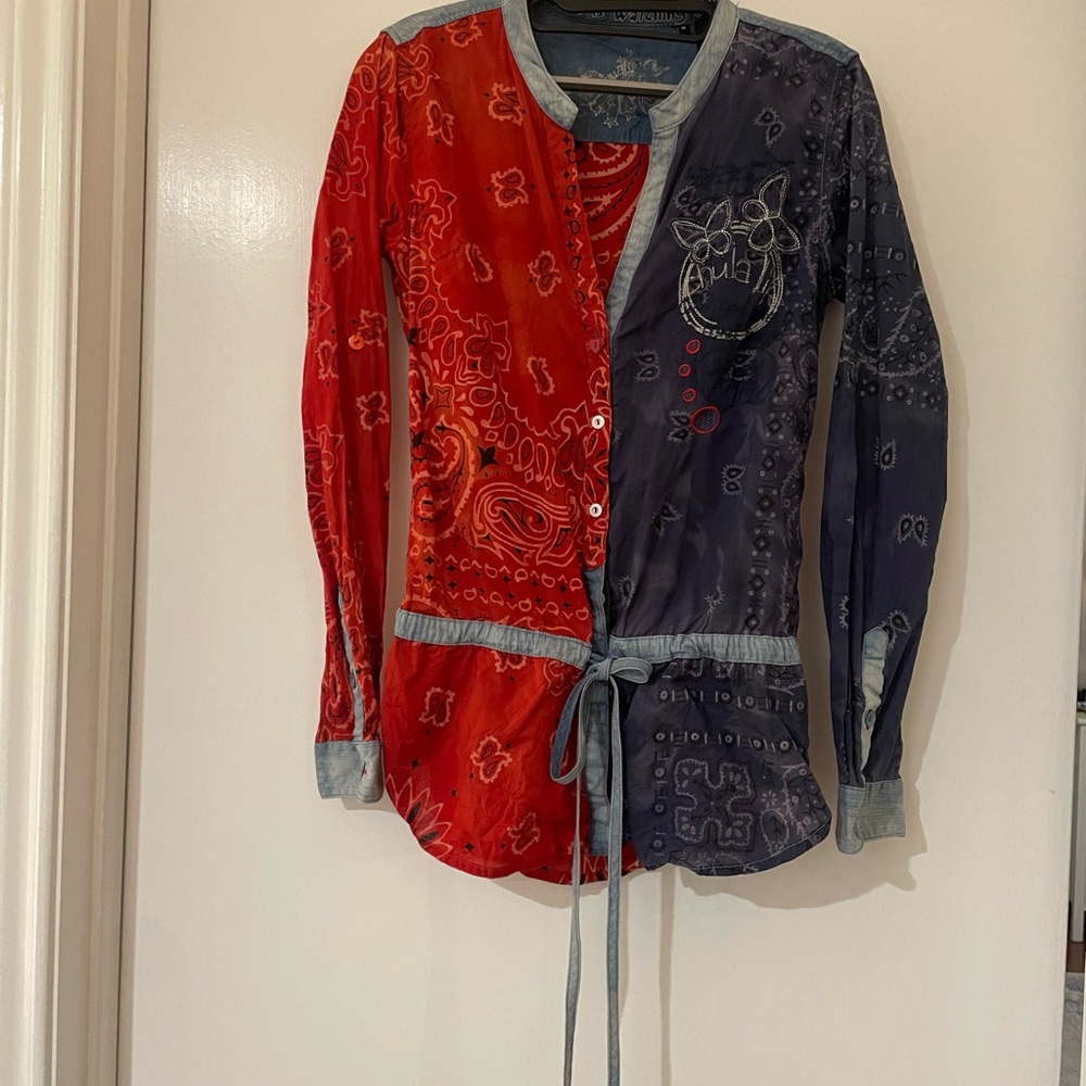 Desigual Red and Blue Button Down Shirt